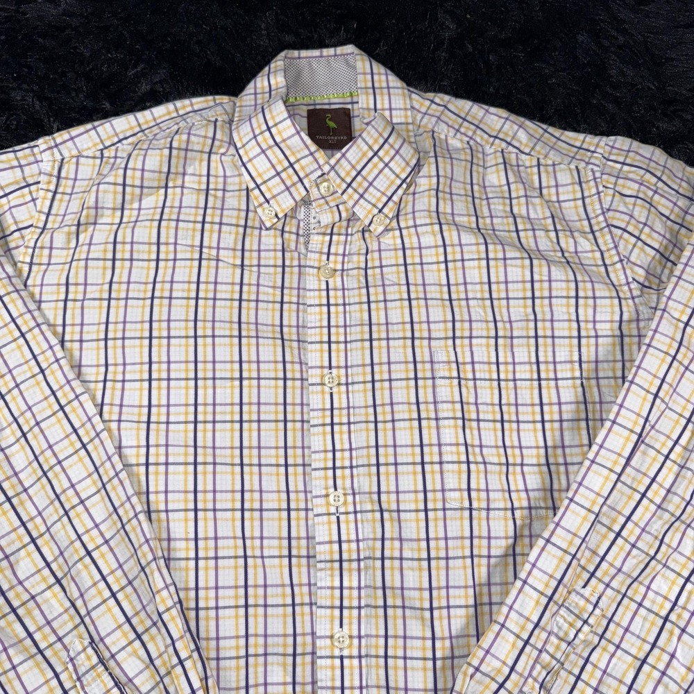 TailorByrd Shirt Mens XL Tall XLT Yellow Purple Plaid Button Down Long Sleeve - Picture 2 of 7